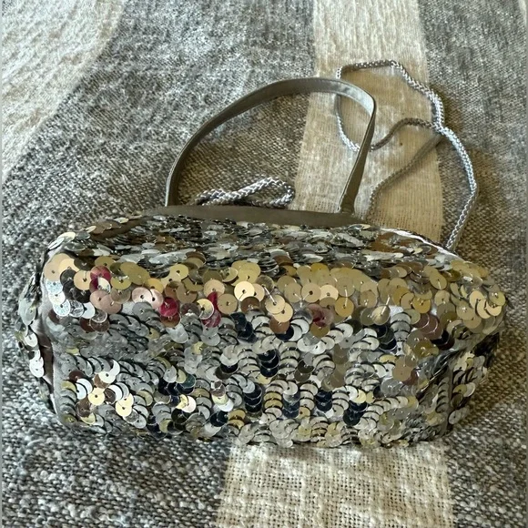 Vtg Preston & York Silver Sequined Small Evening Hand Bag Y2K - Picture 3 of 10